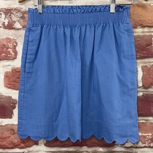 J Crew Skirt Women's 2 Blue Linen Blend Scalloped Casual Career Pull On